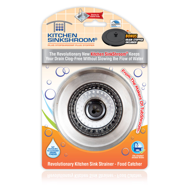 SinkShroom Kitchen Sink "NoClog" Strainer With Handle And Stopper Plug